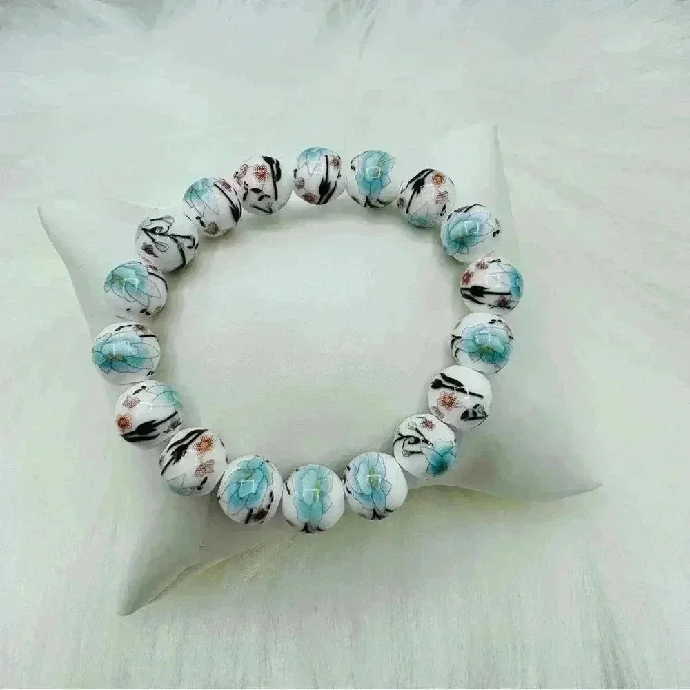Chinese-Style Ceramic Lotus Beaded Bracelet